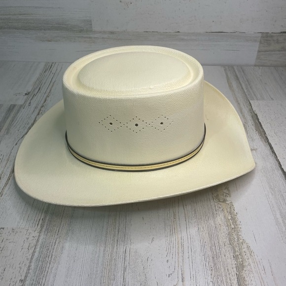 Arlop Vintage Coated Straw Banded Hat size 7 1/8 Mexico White Ivory - Picture 5 of 10
